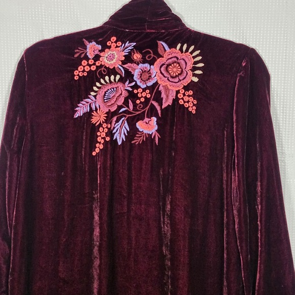 JOHNNY WAS Marcella Velvet Duster Silk Blend Embroidered S Wine - Picture 8 of 10